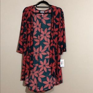 Hunter Green w/ red floral print L Lularoe Lindsay